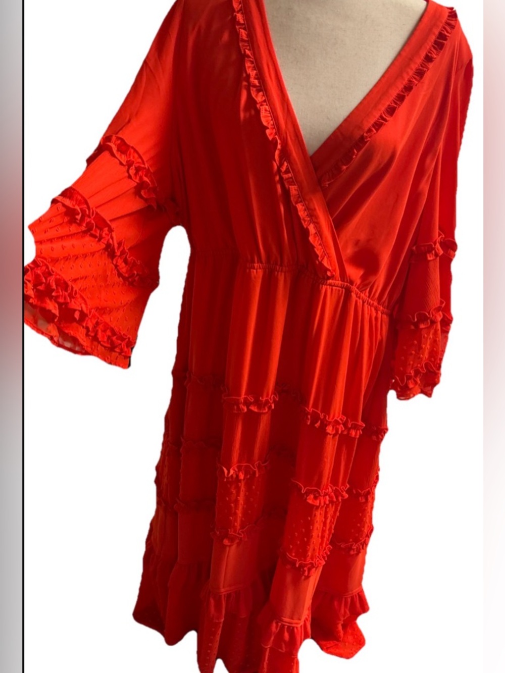 Alexis Bright red Orange Ruffled long Dress flowy 1X